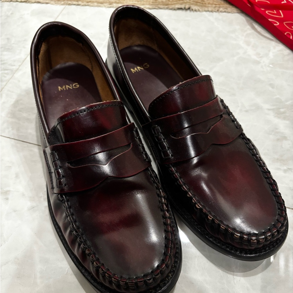 MANGO Women’s Classic Burgundy Leather Loafers